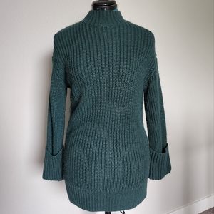 Maternity Cuff Sleeve Textured Pullover Sweater Dark Green XS